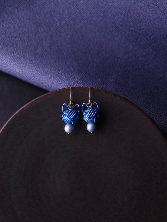 Cat Head Earrings  - Blue Mix