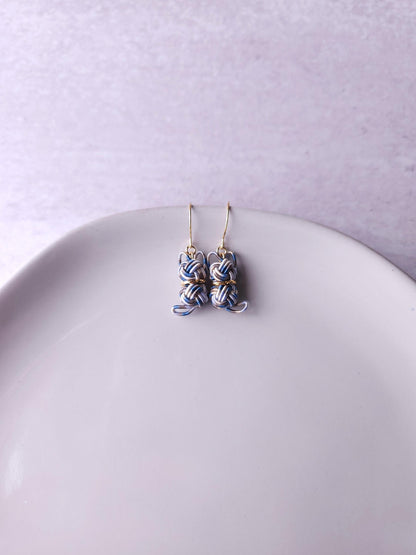 Cat Earrings - White Blue Brown Mix