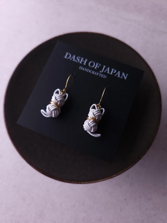Cat Earrings  - White x Silver