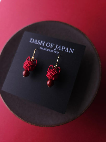 Cat Head  Earrings - Dark Red
