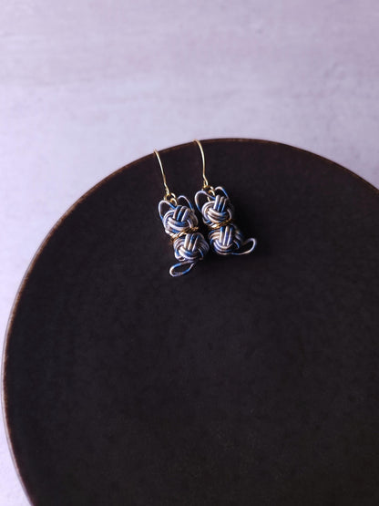Cat Earrings - White Blue Brown Mix
