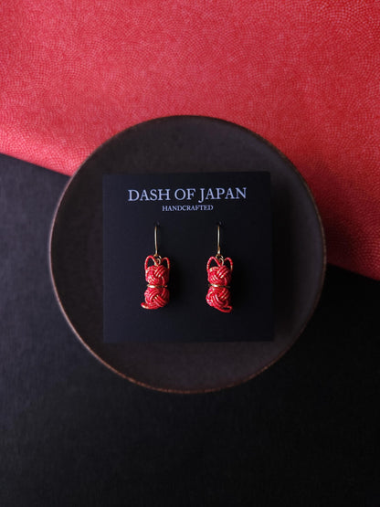 Cat Earrings - Red with Gold Dust