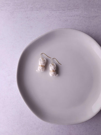 Fluffy Cat Earrings - White
