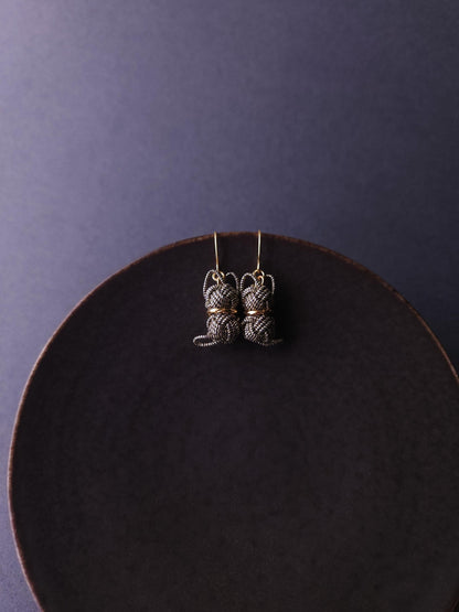 Cat Earrings  - Black Gold