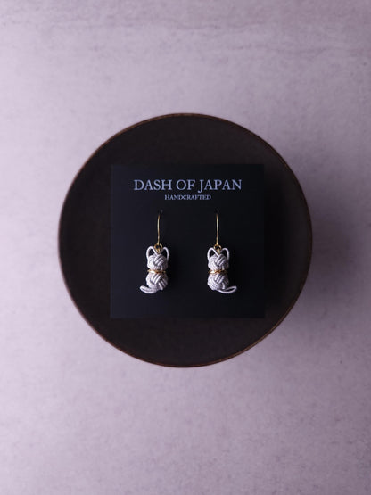 Cat Earrings  - White x Silver