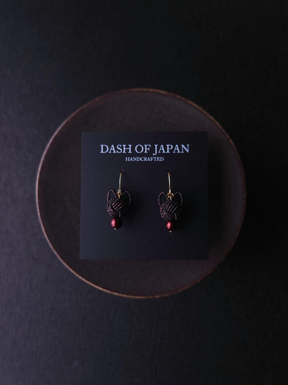Cat Head  Earrings - Black and Pink