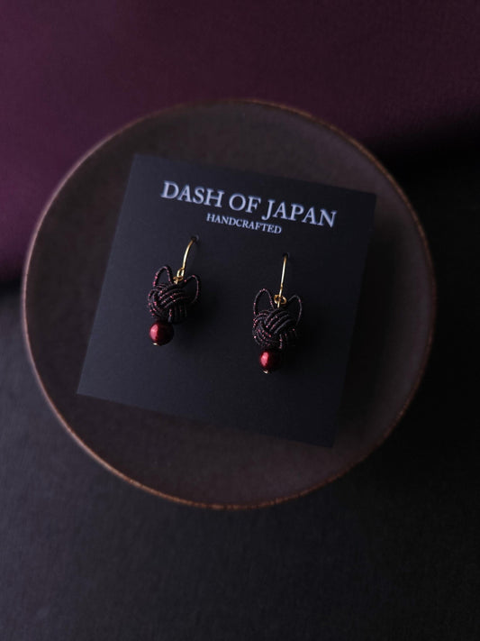 Cat Head  Earrings - Black and Pink