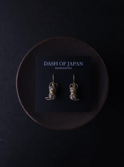 Cat Earrings  - Black Gold