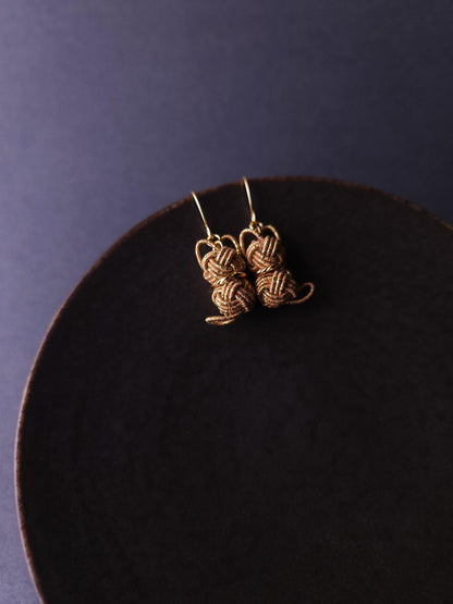 Cat Earrings - Brown Gold