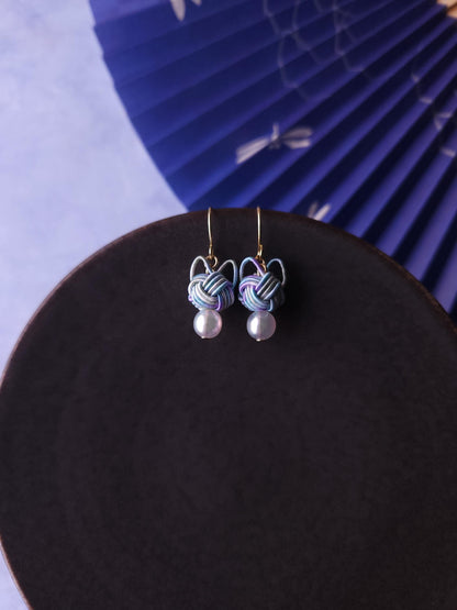 Cat Head Earrings - Hydrangea Blue