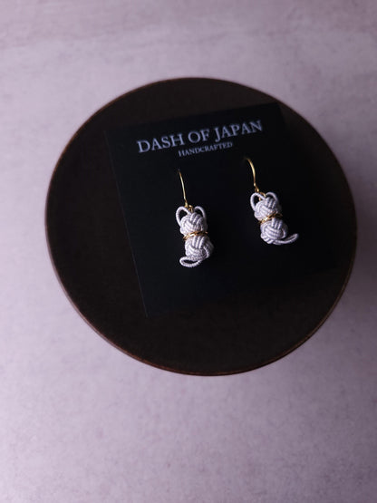 Cat Earrings  - White x Silver
