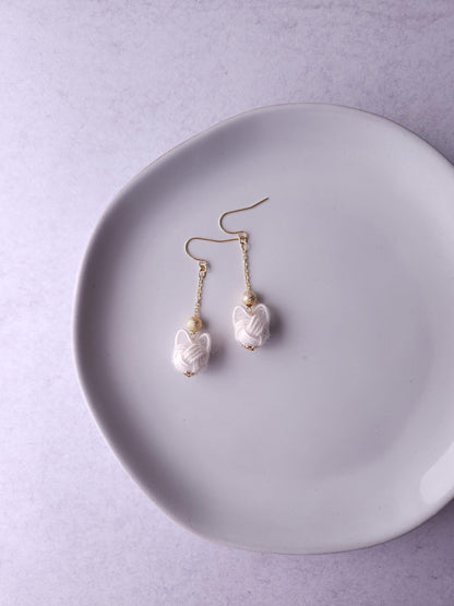Fluffy Cat Long Earrings - White
