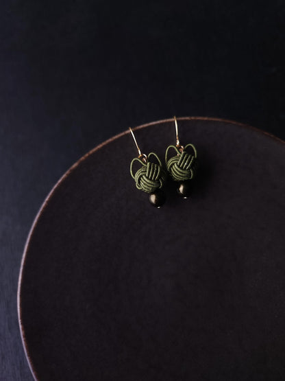 Cat Head Earrings - Olive Green