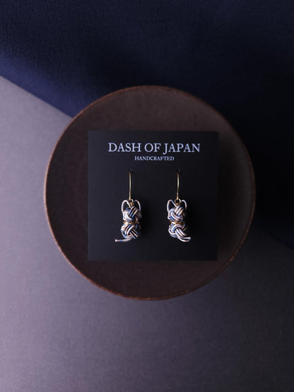 Cat Earrings - White Blue Brown Mix