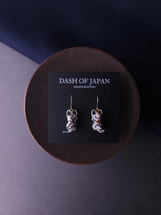 Cat Earrings - White Blue Brown Mix