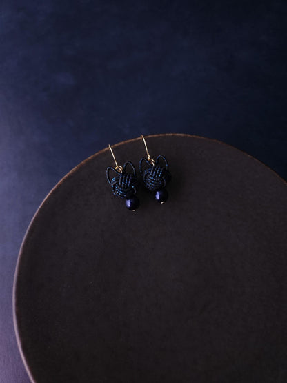 Cat Head Earrings - Black with Blue Sparkle