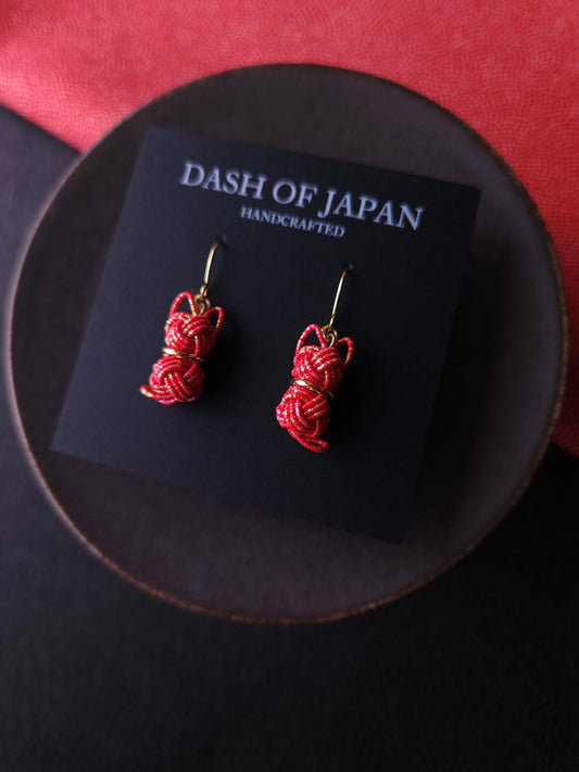 Cat Earrings - Red with Gold Dust
