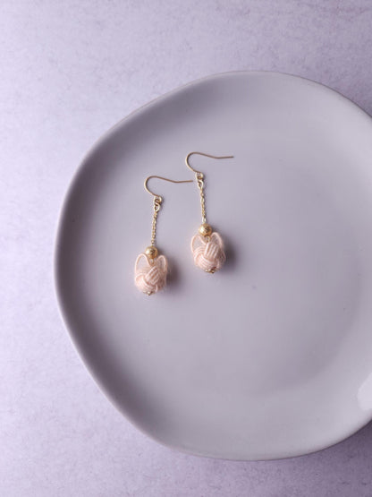 Fluffy Cat Long Earrings - Cream Beige
