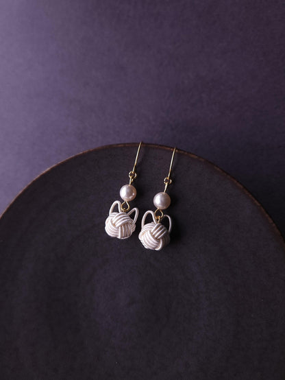 Cat Drop Earrings- White