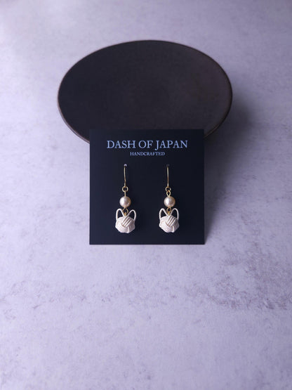 Cat Drop Earrings- White